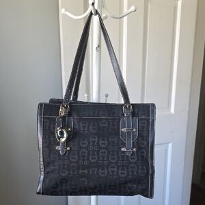 Etienne Aigner Y2K Black Monogram Shoulder Bag Gold Hardware